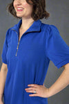 Half Zip Collared Shirt Dress - Blue