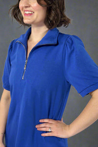 Half Zip Collared Shirt Dress - Blue
