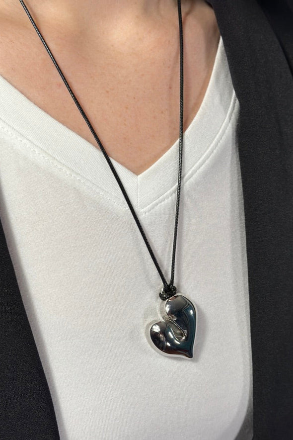 Geometric Heart Adjustable Necklace - Silver