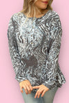 Button Grey Animal Print Top