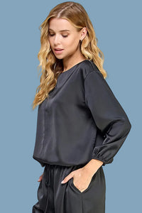 Satin Loose Fit Top - Black