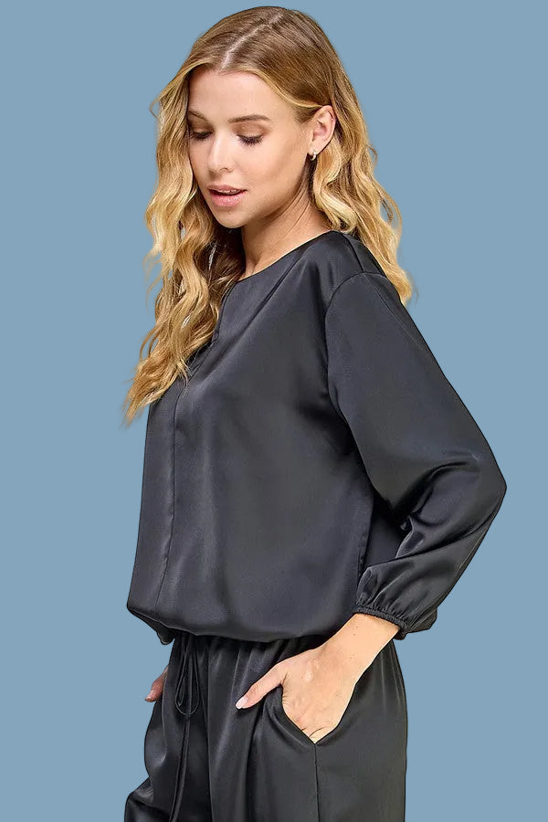 Satin Loose Fit Top - Black