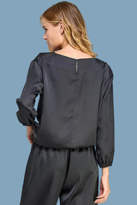 Satin Loose Fit Top - Black