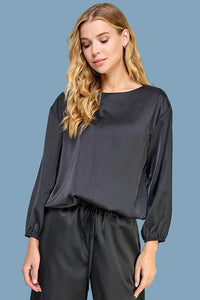 Satin Loose Fit Top - Black