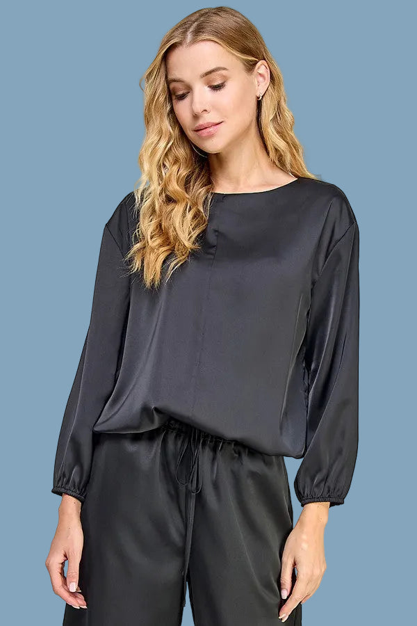 Satin Loose Fit Top - Black