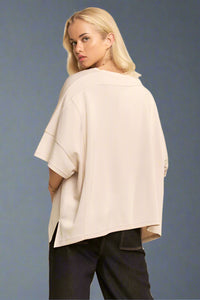 Round Neck Flowy Top - Beige