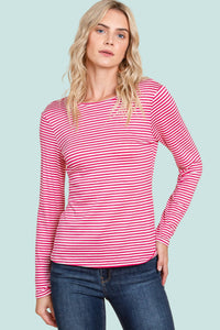 Stripe Button Back Top - Fuchsia