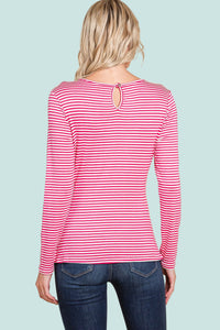 Stripe Button Back Top - Fuchsia