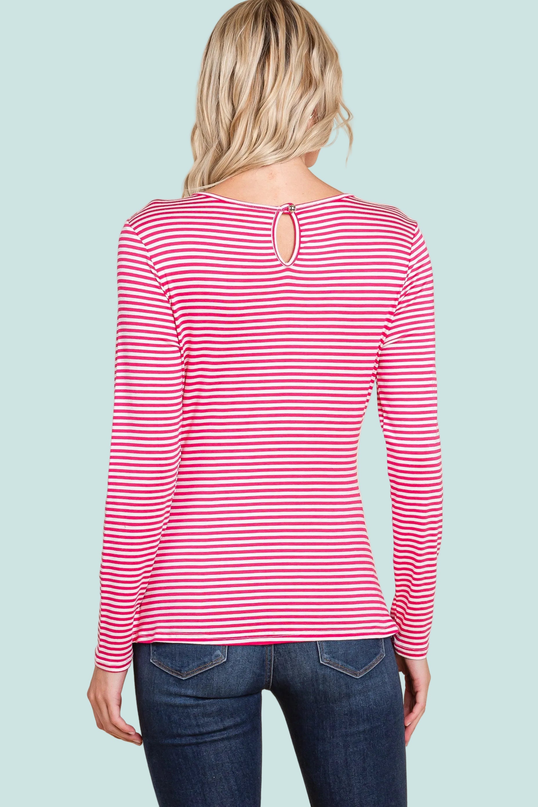 Stripe Button Back Top - Fuchsia