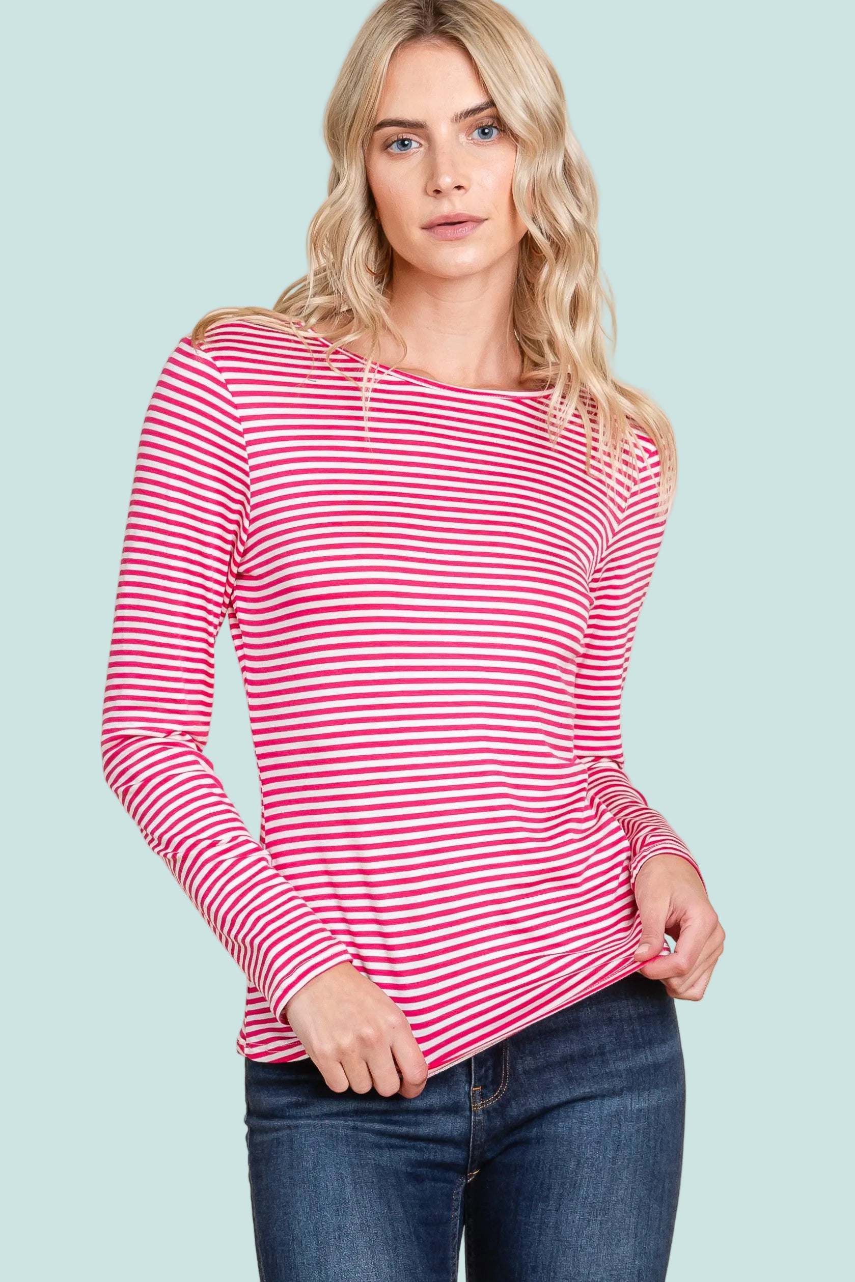 Stripe Button Back Top - Fuchsia