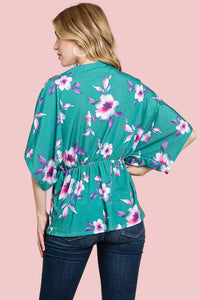 Bold Floral Wrap Top - Jade