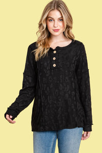 Textured Button Front Top - Black