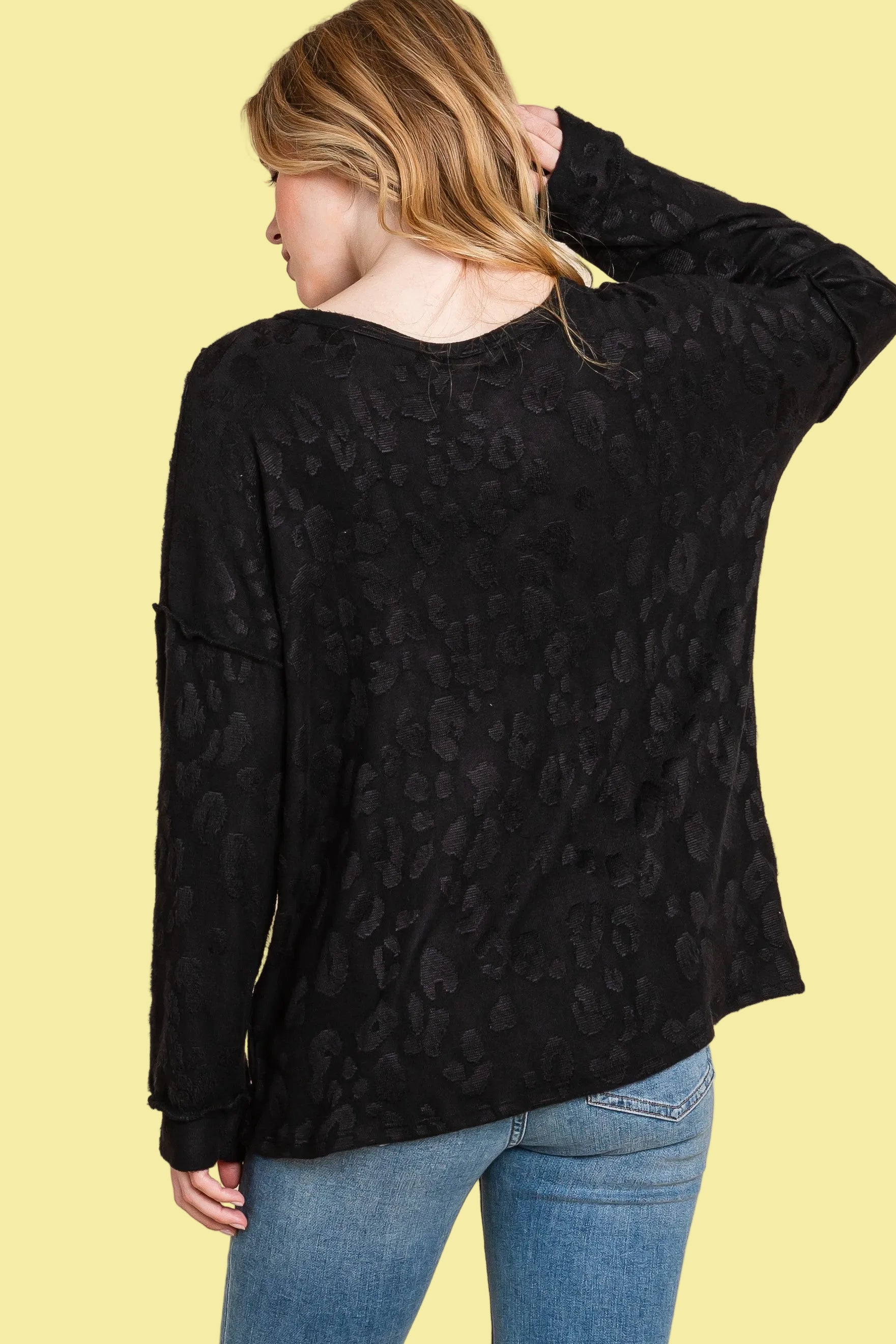Textured Button Front Top - Black