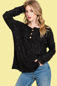 Textured Button Front Top - Black