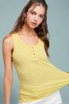 Ribbed Stitch Henley Tank Top - Lemon
