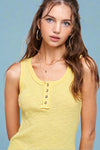 Ribbed Stitch Henley Tank Top - Lemon