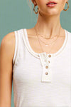 Ribbed Stitch Henley Tank Top - White