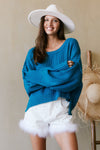 Solid Side Slits Sweater - Teal