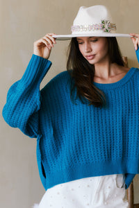 Solid Side Slits Sweater - Teal