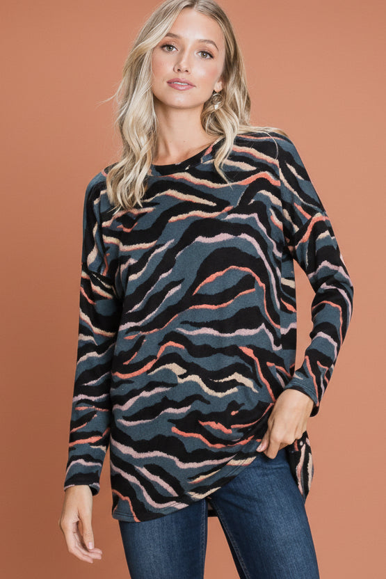 Animal Print Knit Top - Teal