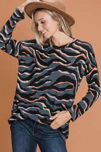 Animal Print Knit Top - Teal