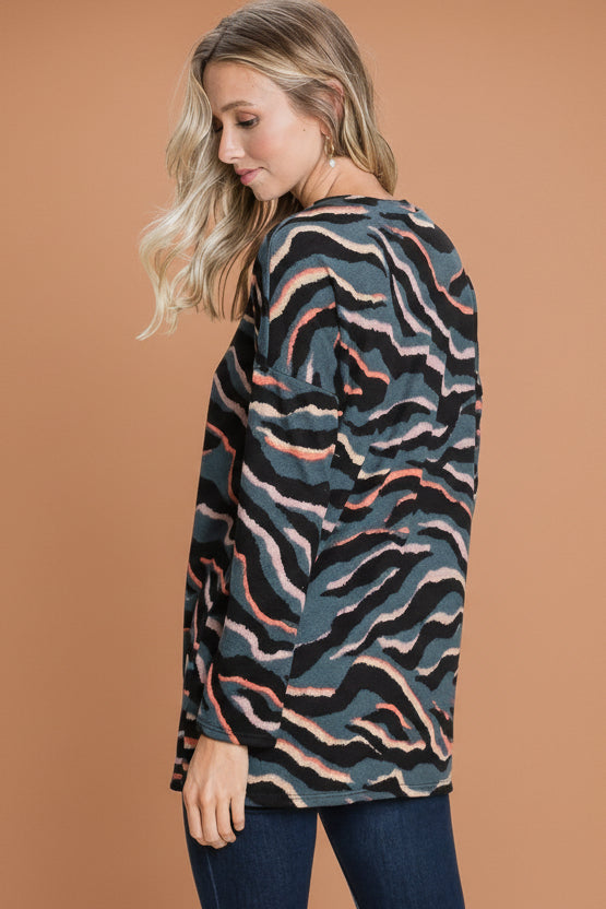 Animal Print Knit Top - Teal