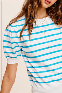 Lightweight Puff Stripe Top - Hawaiian Blue