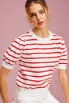 Lightweight Puff Stripe Top - Tomato Red