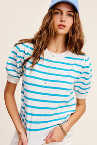 Lightweight Puff Stripe Top - Hawaiian Blue