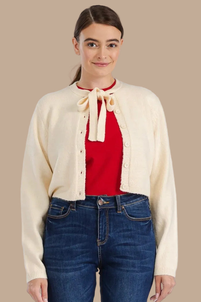 Bow Sweater Cardigan - Cream