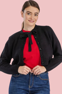 Bow Sweater Cardigan - Black