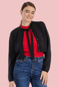 Bow Sweater Cardigan - Black
