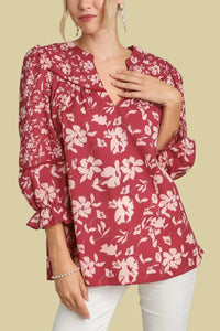 Floral V-Neck Top - Berry