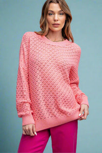 Light Weight Open Knit Sweater - Pink