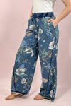 Floral Printed Denim Pants