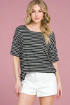 Casual Short Sleeve Stripe Top - Black