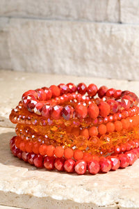 Glass Bead 9 Set Bracelet - Tangerine