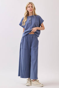 Wide-Leg Corduroy Culotte Pants - Denim