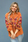Smocked Yoke Embroidered Top Marigold