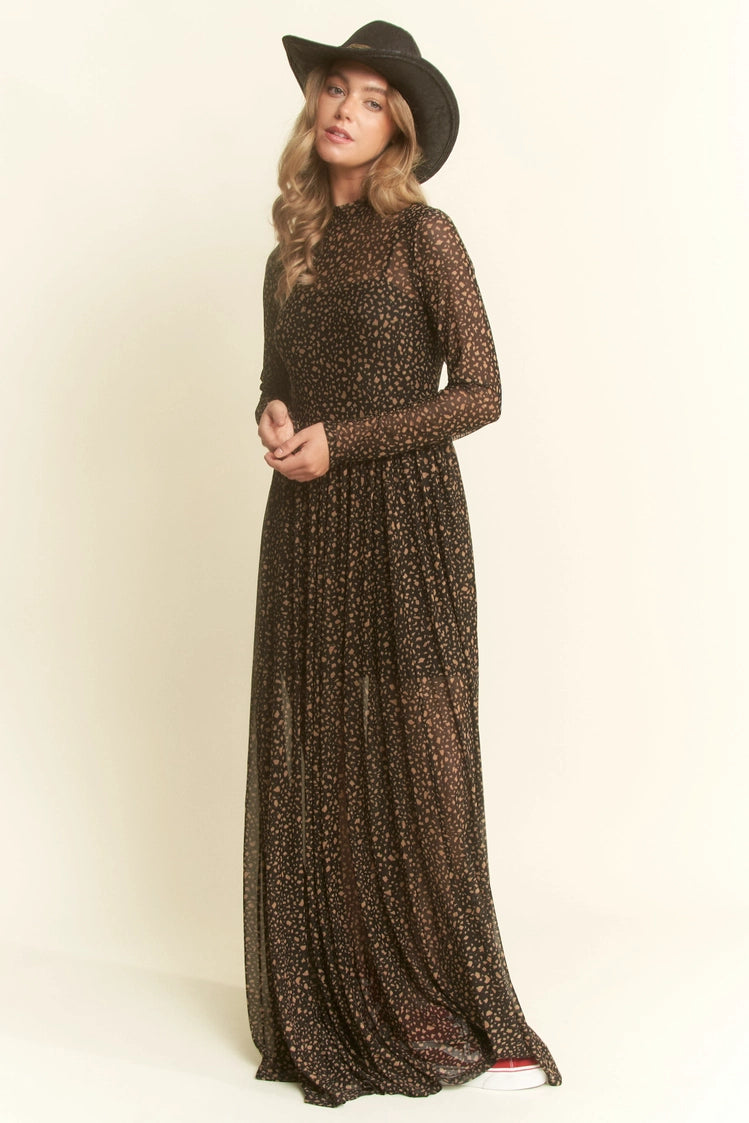 Animal Print Mesh Maxi - Black