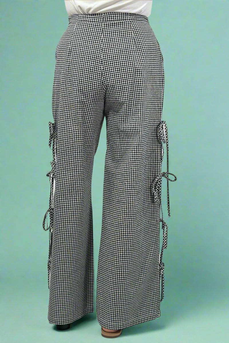 HW Open Tie Leg Pant Black & White Check