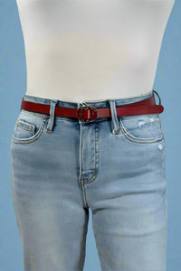 Double Ring Buckle Cinch Belt - Red