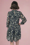 Floral Smocked Yoke Tiered Dress - Black