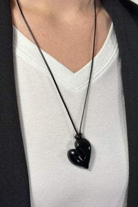 Geometric Heart Adjustable Necklace - Black