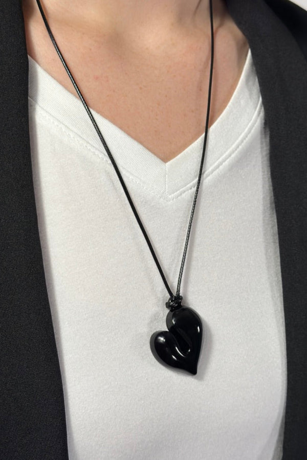 Geometric Heart Adjustable Necklace - Black