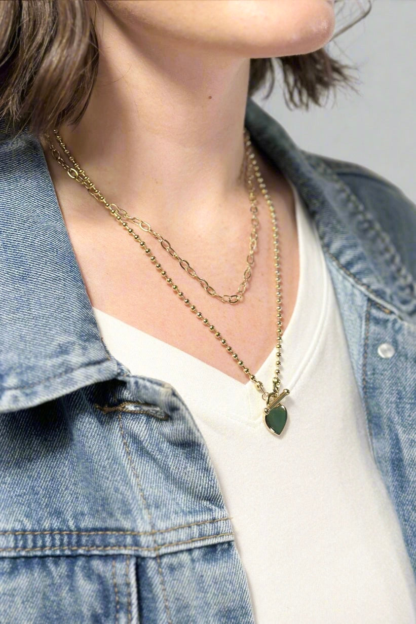 Layered Heart Charm Necklace - Gold