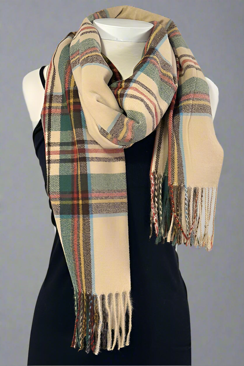 Plaid Winter Scarf With Tassels