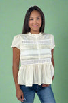 Lace Trim Peplum Blouse - Ivory