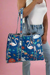 Reversible Quilted Tote Bag - Blue