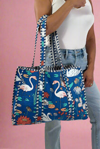 Reversible Quilted Tote Bag - Blue
